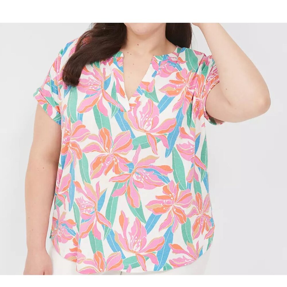 LANE BRYANT NWT Women's Size 18/20 Floral Relaxed Gauze Notch-Neck Shirt Top